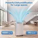 AIRPLUS 4,500 Sq.Ft 70 Pint Dehumidifier for Basements and Home-with Drain Hose,Efficient,Energy-with Dual Protection and 4 Smart Modes,24H Timer,Defrost,for Large room