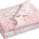 Laura Ashley - Plush Throw Blanket, 50x70, Soft and Warm with a Lightweight Feel, Reversible Floral Design with Stripe Reverse, Bedford Pink Pink
