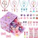 Toddler Girl Toys for Ages 5-7 Littler Girls Jewelry Set,51Pcs Kids Toy for Girls Age 8-10 Clip on Earrings,Princess Toys Adjustable Ring,Girl Toy Age 3 4 5 6-8 Year Old Birthday Christmas Gifts (Purple)