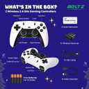 Boltz Retro Stick Gaming Stick Retro Gaming Console with 40,000+ Classic Video Games, 9 Emulators, 128GB Storage, Plug & Play 4K HDMI Output, Includes 2 Wireless 2.4GHz Controllers