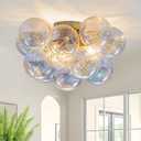 Semi Flush Mount Ceiling Light 18.5"-Glass Bubble Chandelier Lighting Modern Hallway Light Fixtures Brushed Gold with 13 Swirled Colorful Globe for Dining Room Kitchen Bathroom Entryway Bedroom