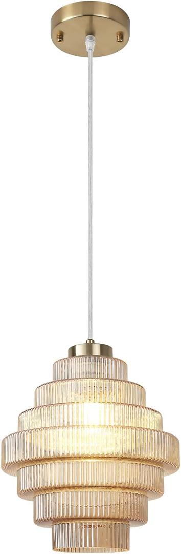 8.7 Gold Crystal Chandelier - Modern Amber Glass Pendant Light Fixture for Dining Room, Kitchen Island (1 Light-Gold)