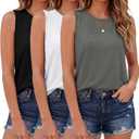 Gayhay 3 Pack Womens Tank Tops - Crew Neck Sleeveless Shirts Loose Fit Spring Summer Clothes Beach Vacation Outfits 2026 (L)