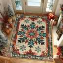 Artoid Mode Moroccan Style Snowflake Christmas Area Rug, Winter Home Decor Low-Profile Non-Slip Washable Large Rug for Living Room Bedroom Farmhouse Dining Room Kids Playroom 5x7 Feet