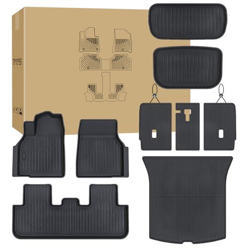 Floor Mats for Tesla Model Y Juniper 2025 2026 | All-Weather TPE Liners 9 Piece Set with Cargo Liner, Trunk & Interior Accessories | Custom Fit Backrest Protector
