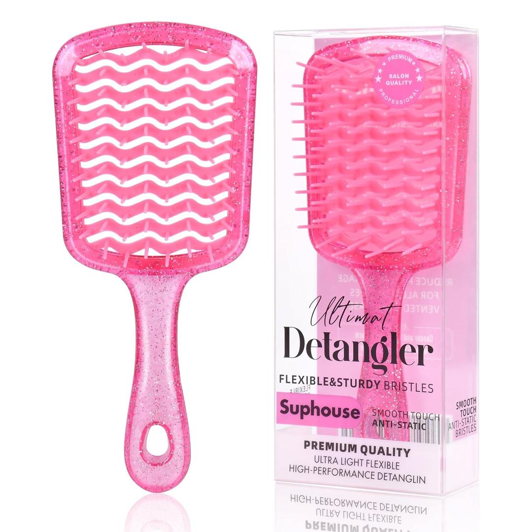 Detangling Hair Brush for All Wet or Dry Hair Types, Pain-Free Brushing Durable, Anti-Static Bristles, Lightweight Handle, Vented Wave UltraFlex Hair Brush (Rose Quartz Pink)