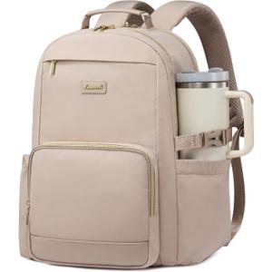 LOVEVOOK Laptop Backpack for Women with Pouch Pocket for Large Capacity Cup,15.6 Inch Laptop Computer Bag Travel Backpack Purse,Waterproof Work Business Backpack College Teacher Bags,Nude
