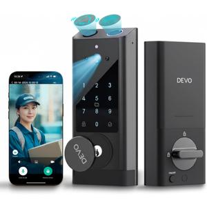 DEVO G1 Video Smart Lock with Camera & Doorbell, 6-in-1 Keyless Entry Door Lock for Front Door with Fingerprint, Auto Locks, App Remote, Wi-Fi Smart Deadbolt Black