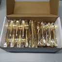 WDF 500PCS Gold Plastic Silverware Set Disposable - Gold Cutlery Set Plastic - 250Forks, 125 Spoons, 125 Knives for Party Baby Shower Wedding Spring