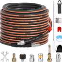50FT Sewer Jetter Kit for Pressure Washer, 1/4" NPT Corner Drain Cleaner Hose 5800 PSI with Sewer Jetting Nozzles, Pearl Corsage Pin, Waterproof Tape, Extension Cord Organizer&2 Spanner