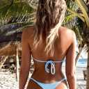 swimall Women's Triangle Thong Bikini Set Sexy Brazilian Two Piece Swimsuit Cute Bathing Suit (Blue, XL)