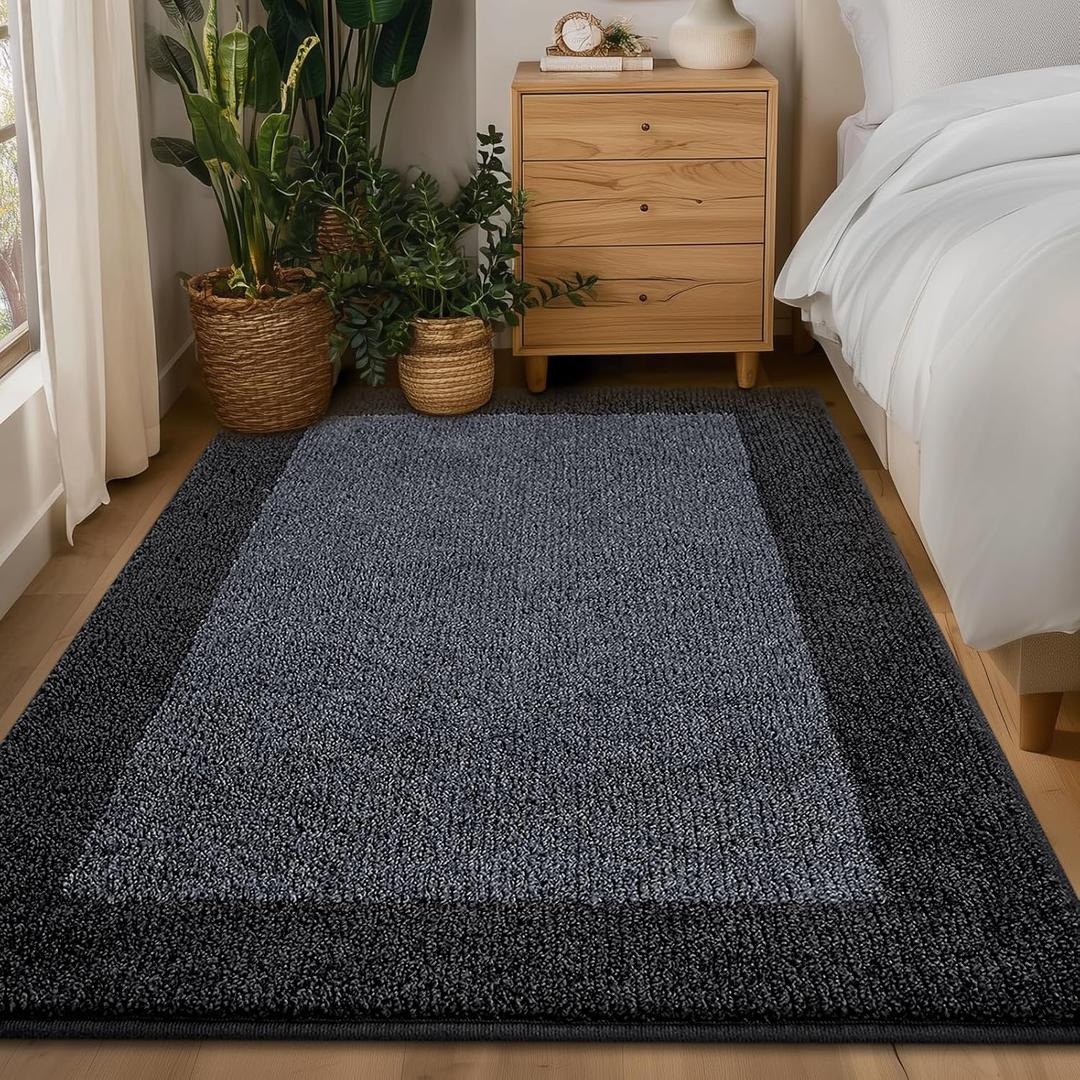 Washable Area Rug 34" x 60", Non Slip Kitchen Rug for Floor, Absorbent Entrance Runner Rug for Bedroom, Living Room, (Roll Packing) (Charcoal)
