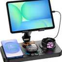 6 in 1 Fast Wireless Charger Desktop Tablet Holder LED Light (Black)