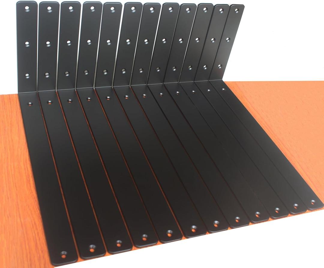 12 Pack - L 16" x H 8" x W1.5, 5mm Thick Black L Shelf Bracket, Iron Shelf Brackets, Metal Shelf Brackets, Floating Shelf, Shelf Supports with Screws