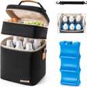 Breastmilk Cooler Bag with Ice Pack Fits 6 Baby Bottles Up to 9 Ounce (Black)