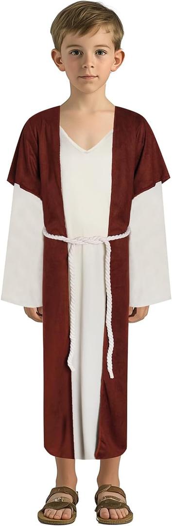 Shepherd Costume for Kids Boys Jesus Robe Cosplay Outfit Middle East Biblical Times Tunic Nativity Costume (X-Large, Beige)