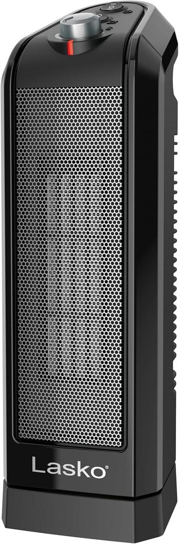 Lasko Oscillating Ceramic Tower Space Heater for Home with Overheat Protection, Adjustable Thermostat, and 2 Speeds, 15.7 Inches, Black, 1500W, CT16450
