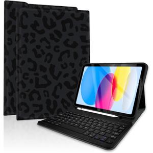 TopPerfekt Case Keyboard for iPad Gen 11th (A16) 11-inch 2025 / iPad 10th 10.9-inch 2022Detachable, Rechargeable, Magnetically Absorbent,Pencil Holder for 10.9 inch Case with Keyboard- Black Leopard