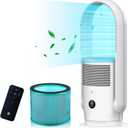 U ULTTY Bladeless Tower Fan with Air Purifier, 90° Oscillating Bladeless Fan with Remote, Touch, 8H Timer, Floor Fans for Bedroom Whole Room Home Office R021, White