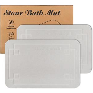 Stone Bath Mat, Super Absorbent Diatomaceous Earth Shower Mat, Non-Slip Fast-Drying Bathroom Floor Mats, 23.6'' 15.4", Greyish White, 2 Pack