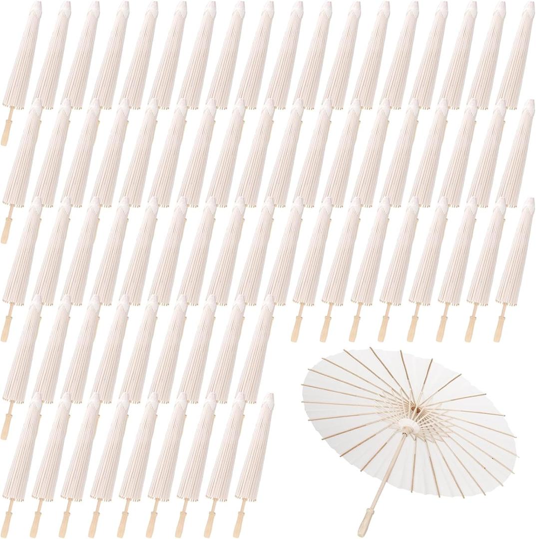 MBJZSL White Paper Umbrellas, 23.6 Inch Paper Parasol Umbrellas Chinese Japanese Style DIY Umbrellas Decorative Vintage Decor for Wedding Props