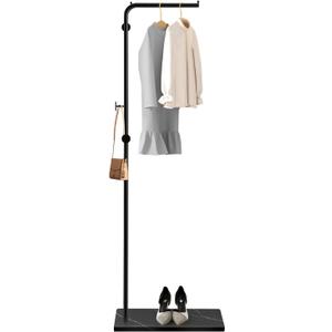 Tenkovic Metal Coat Rack Freestanding, Coat Rack Stand with Heavy-weight Natural Marble Base, 67” Coat Hanger Stand with 3 Hooks for Bedroom, Office, Hallway, Entryway, Living Room (Black)