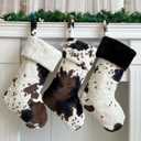 Christmas Stockings 3 Pack, 20 Inches Xmas Stockings With Cow Stripe Faux Fur Christmas Stockings Hanging Ornaments Holiday and Family Stocking for Fireplace Christmas Decoration (Cow Stripe)