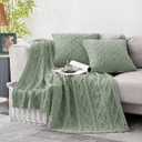 Homiest Cable Knit Throw Blanket and Pillow Set, Sage Green Set of 3, Knitted Throw (50"x60") & 2 Pillow Covers (18"x18"), Soft & Cozy Decorative for Couch Bed Sofa
