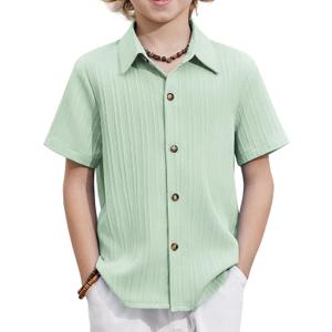 Arshiner Boys Casual Short Sleeve Button Down Shirt Fashion Textured Summer Beach Shirt  (6, Ice Green)