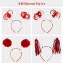 COCIDE 16Pcs Pom Pom Headbands Party Headbands Tinsel Wrapped Ponytails Headbopper Headwear for Birthday Festival (Red)