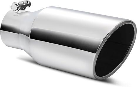 AUTOSAVER88 2.5 Inch Inlet Exhaust Tip, 2.5" Inlet 3" Outlet 6" Overall Length Chrome Polished Stainless Exhaust Pipe Tip for 2.5" Outer Diameter Tailpipe, Rolled Angle Cut, Bolt/ClampOn, Universal