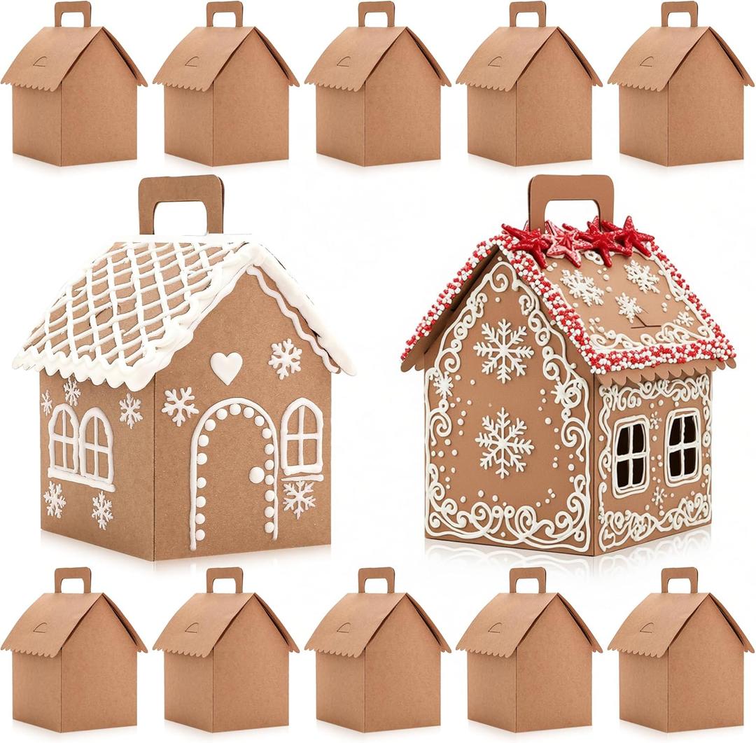 24Pcs Christmas Gingerbread House Kit, DIY Christmas Gift Treat Boxes Bulk, Candy Gingerbread Gifts Boxes Party Favors for Xmas Holiday Party Treat Cookie Goodie Snack Packaging