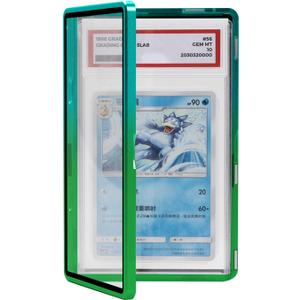 Magenetic Trading Card Slab Protector - Premium Aluminum Graded Card Showcase, Graded Slab Protector with UV-Resistant Tempered Glass, Personalized Slab Bumper for Collectors, Gradient green