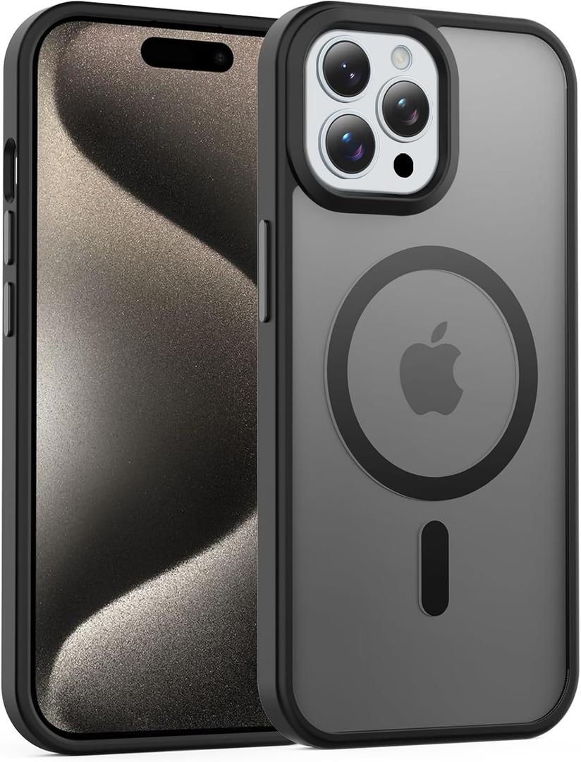 2 x for iPhone 15 Pro Case, Compatible with Magsafe, Anti-Yellowing, Military-Grade Protection, Shockproof Slim Magnetic Phone Case Cover, Black