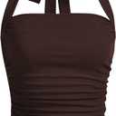 SOLY HUX Women's Ruched Halter Y2K Crop Tops Tie Back Sleeveless Slim Fit Cami Tops Coffee Brown X-Small