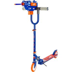 NERF Kick Scooter for Kids, Dual Barrel Blaster Fires Up to 40 Feet, Supports Up to 150lbs, Rear Brake, Sturdy Steel Frame, Wide Surface Textured Molded Deck, Outdoor Activities for Boys/Girls