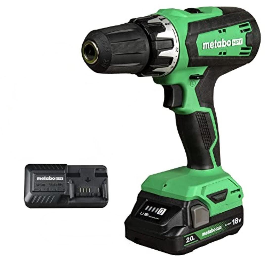 Metabo HPT 18V Cordless Drill Driver Kit, 1/2-Inch Keyless Chuck, Compact Power Drill Driver with 2.0Ah Lithium-Ion Metabo Battery, Charger, Powerful 470 in-lbs Torque, Two Speed Gear, DS18DFX Metabo HPT 18V Cordless Drill Driver Kit, 1/2-Inch Keyless Chuck, Compact Power Drill Driver with 2.0Ah Lithium-Ion Metabo Battery, Charger, Powerful 470 in-lbs Torque, Two Speed Gear, DS18DFX