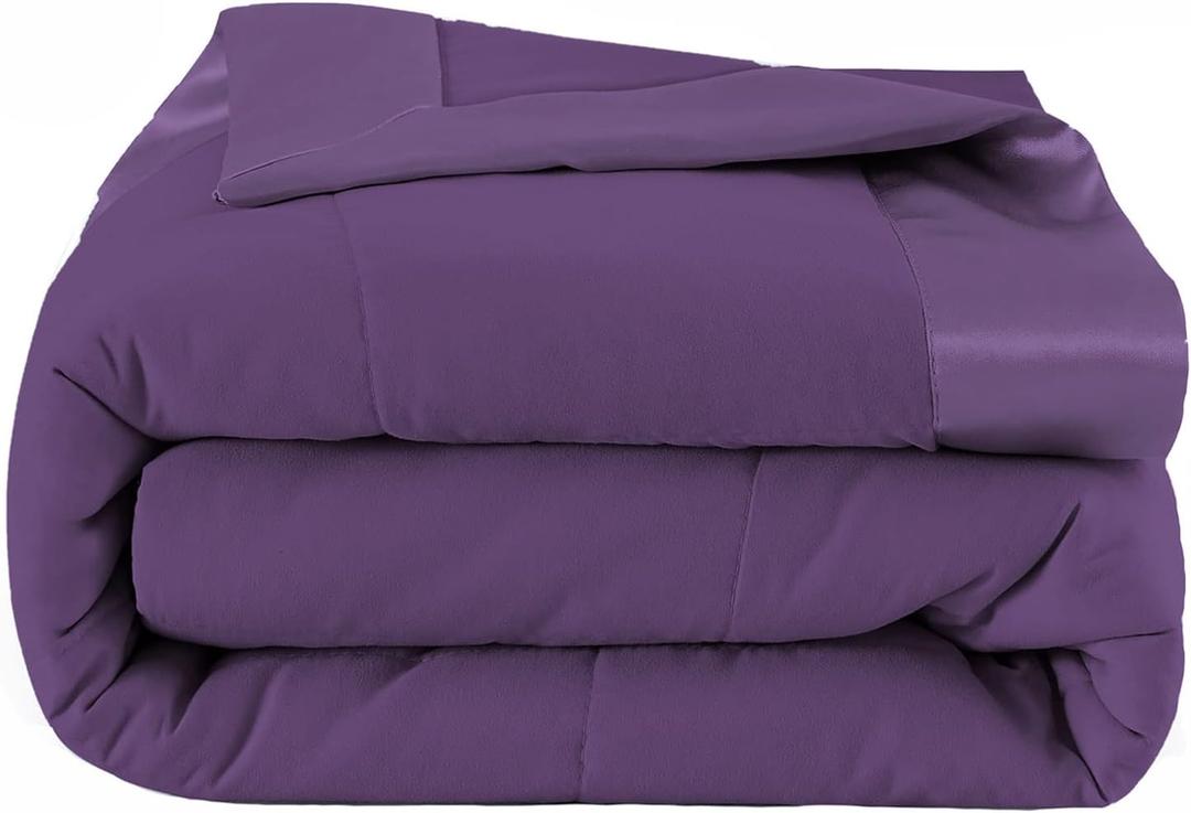 COMFLIVE Down Alternative Blanket, Queen Size with Satin Trim, Lightweight Blanket for All Seasons - Winter Summer Comfort Soft (Purple, Full/Queen)