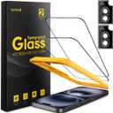 Lamicall 2+2 for iPhone 16 Plus Max Screen Protector (6.7") with Camera Lens Protector, [Top 9H Tempered Glass Film], Easy Alignment, Anti-Scratch, 0 Bubbles, HD Clear for iPhone 16 Plus - 2 Pack Each