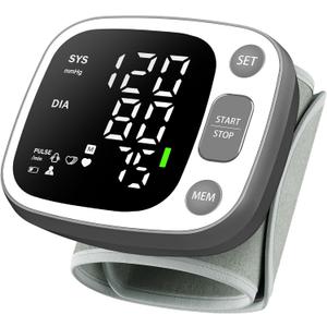 Oklar Blood Pressure Monitors for Home Use Rechargeable Wrist Digital BP Machine Cuff with LED Backlit Display, Voice Broadcast, 240 Memory Storage for 2 Users with Carrying Case, Grey