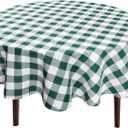 Hiasan Christmas Checkered Round Tablecloth 50 Inch - Waterproof Stain and Wrinkle Resistant Washable Fabric Table Cloth for Dining Room Party Outdoor Picnic, Forest Green and White