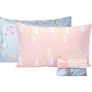 Salt Earth 100% Cotton 210TC Kids Bedsheet, Twin Fitted Sheet, Toddler Bed, 4-Piece Set  2 Fitted Sheets & 2 Pillowcases, Themed Toddler Bed Sheets, Cute Kids Bedding (Unicorn/Rainbow)