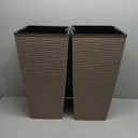 Mueller M-Resin Heavy Duty Tall Planters for Outdoor Plants, Indoor Grande Plant Pots, Boxes, Trees, Flower Pots, 2-Piece Set, 24, Modern Design, Built-in Drainage, Front Porch Decor, Mocha