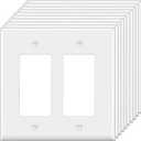 [10 Pack] BESTTEN Decorator Wall Plate, 2 Gang Standard Size Outlet Cover for GFCI and USB Receptacles, H4.53” x W4.57”, Unbreakable Polycarbonate Material, UL Listed, White