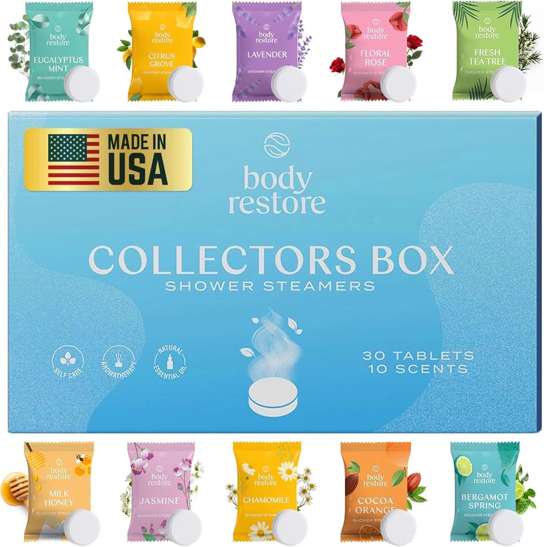 Body Restore Shower Steamers Aromatherapy 30 Pack  Valentines Day Gifts for Her and Him, Birthday Gifts for Women and Men, Relaxation, Stress Relief, Self Care  Collectors Box