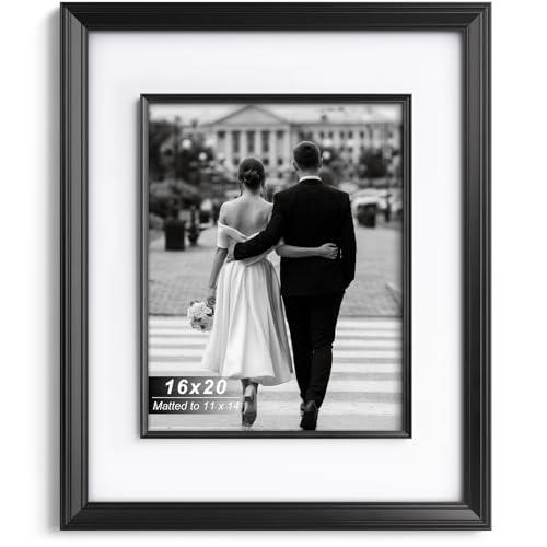 16x20 Black Picture Frame with Decorative Inner Frame, Single
Tempered Glass Cover, Matted for 11x14 Photos, Art Prints, Portrait or Landscape Wall Mount, Hanging Hardware Included