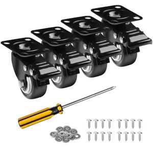 QNCZ Caster Wheels, 2" Caster Set of 4, Heavy Duty Casters and Silent Polyurethane Wheels, Swivel Plate Castor Wheels for Cart, Black, 4 Pack
