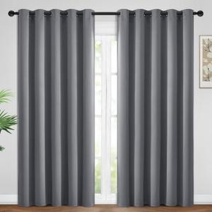 Yakamok Blackout Curtains Room Darkening Thermal Insulated Window Panels,Solid Grommet Top Drapes for Bedroom/Living Room(62Wx96L, Grey, 2 Panels)