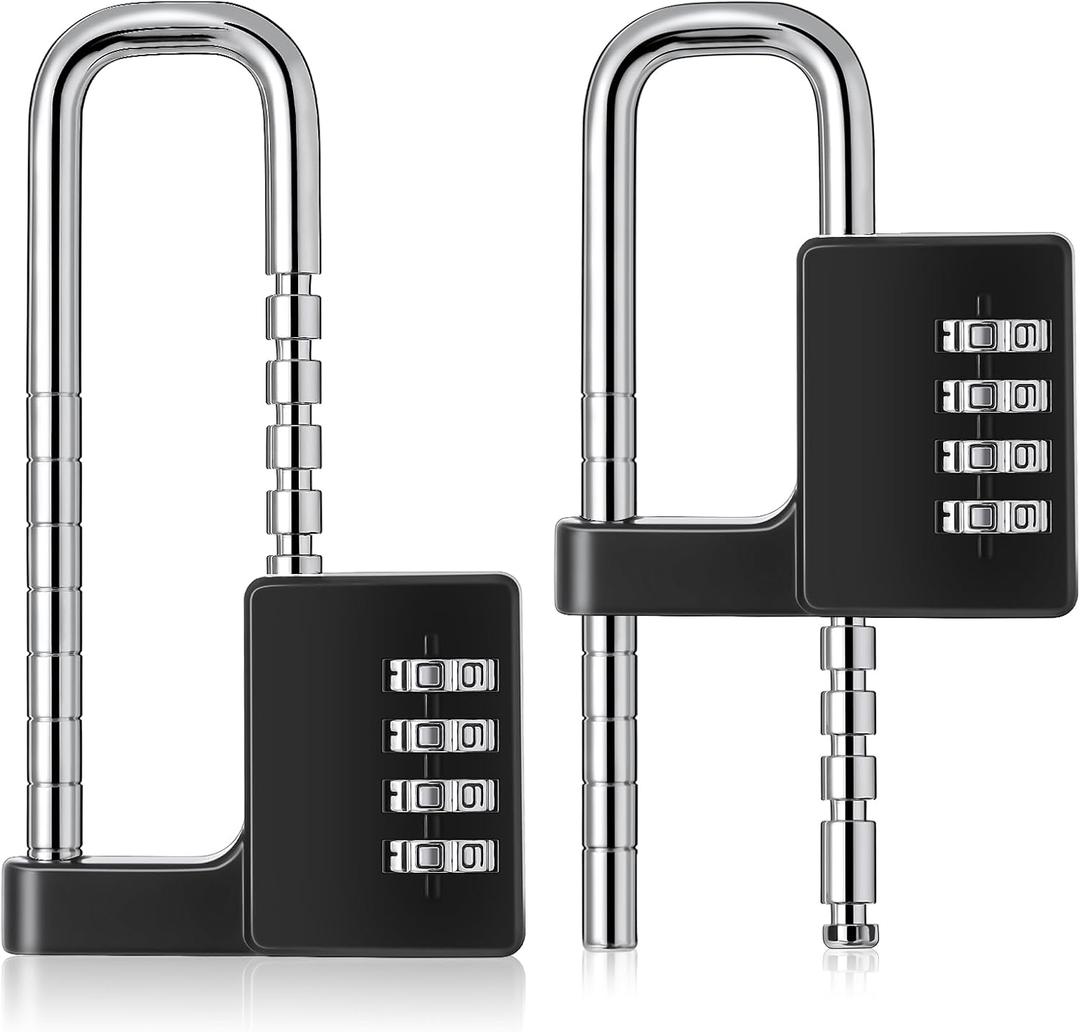 Gisafai 2 Pieces 4 Digit Combination Cabinet Lock for Adults Black Retractable Kitchen Cabinet Lock for Cabinet Doors Gym Adjustable Shackle