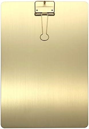 A4 Gold Clipboard, Metal Menu Clip Board with Binder Clip, Folder Plate Writing Splint Paperboard Drawing Board Office and School Stationeries Supplies (A4, Gold)